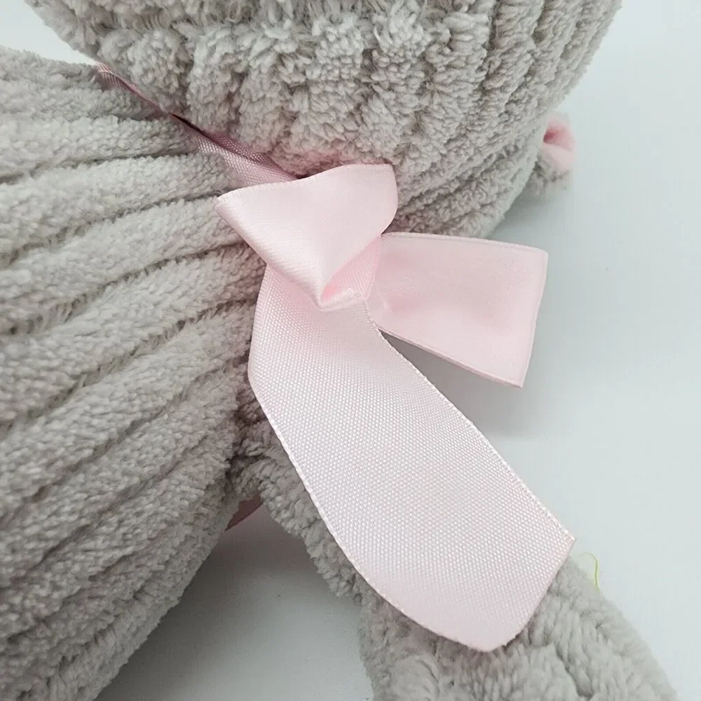 Burton + Burton Corduroy Ribbed Hippo Plush 12” Gray Pink Bow Stuffed Animal Toy